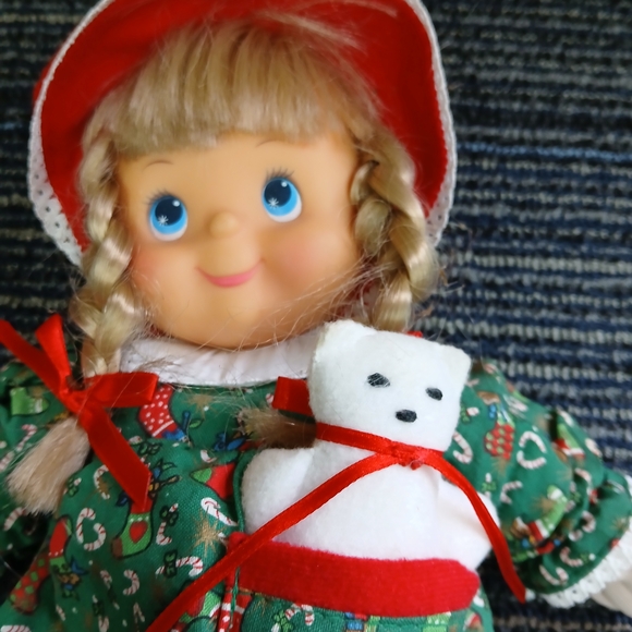 Red and Green Doll with Bear - Picture 3 of 6